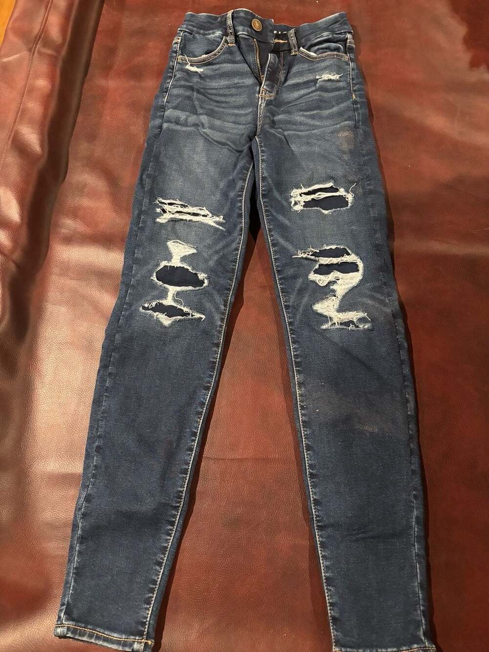 American Eagle Distressed Skinny Jeans Size 00 Regular Blue Denim